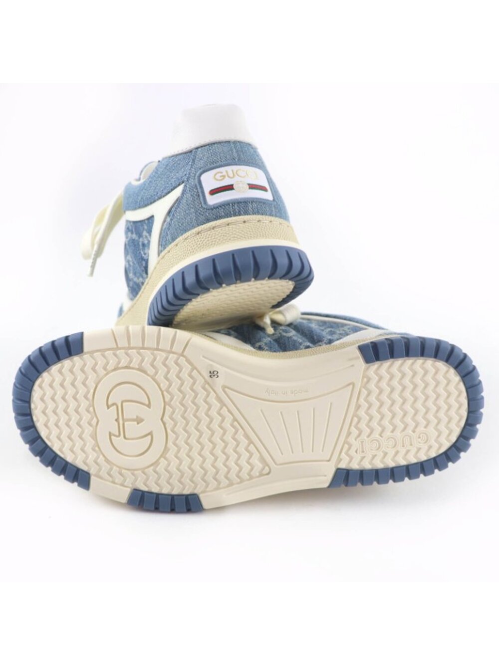 Gucci Reweb Leather GG Denim Low Cut Sneakers Indigo Blue White - Picture 7 of 10
